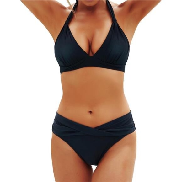 Women Black Two Piece Bathing‎ Suits Push Up Bikini Set Halter Swimsuit - Picture 5 of 6